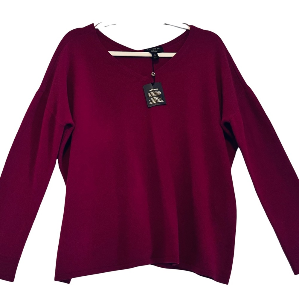 Charter Club Luxury 2 Ply Cashmere Raspberry V Neck New With Tags M/L